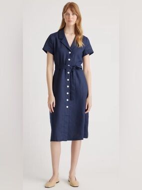 Quince 100% linen button front dress